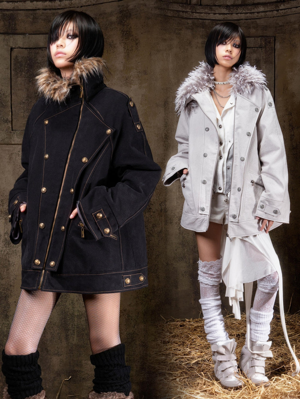 ARIADNAw Lace Up Denim Palace Punk Vintage Women's Long Coats