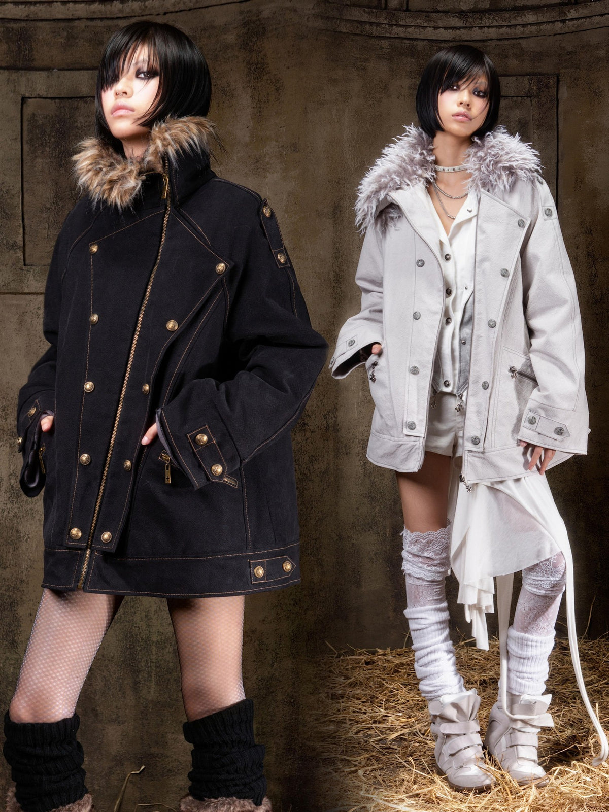 ARIADNAw Lace Up Denim Palace Punk Vintage Women's Long Coats