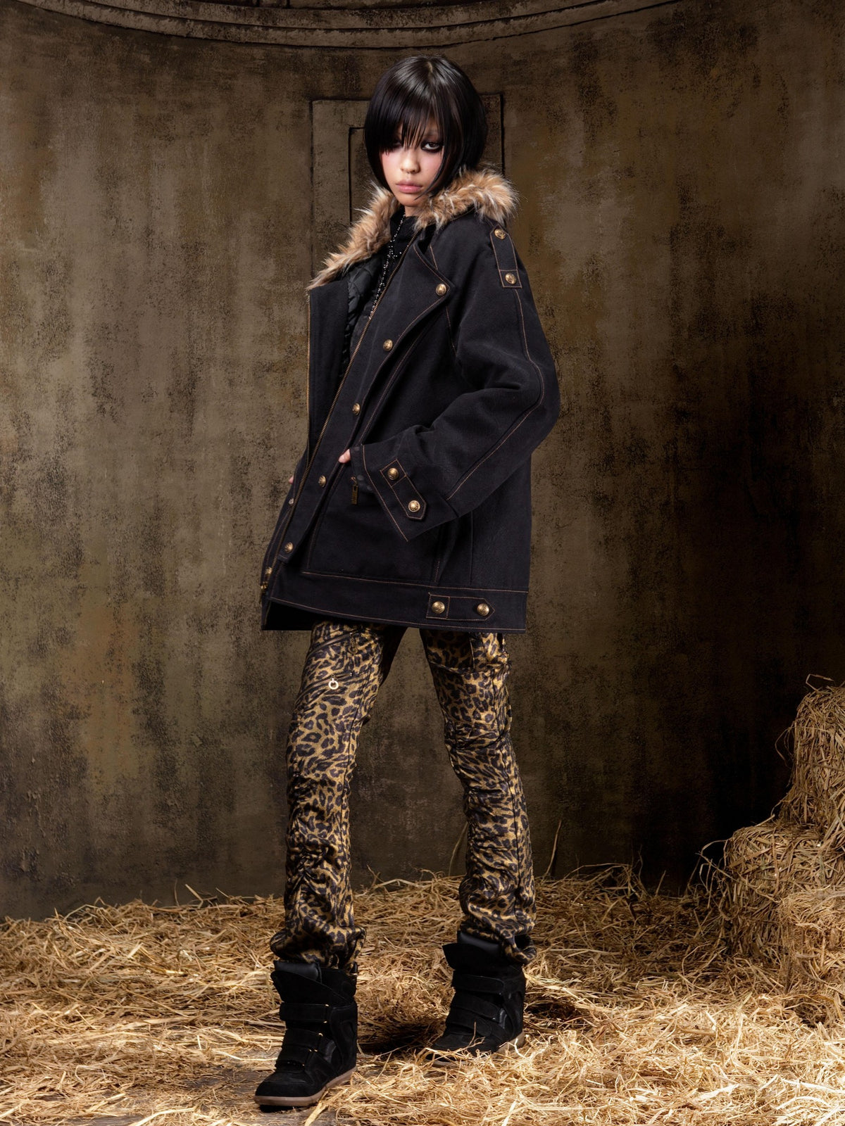 ARIADNAw Lace Up Denim Palace Punk Vintage Women's Long Coats