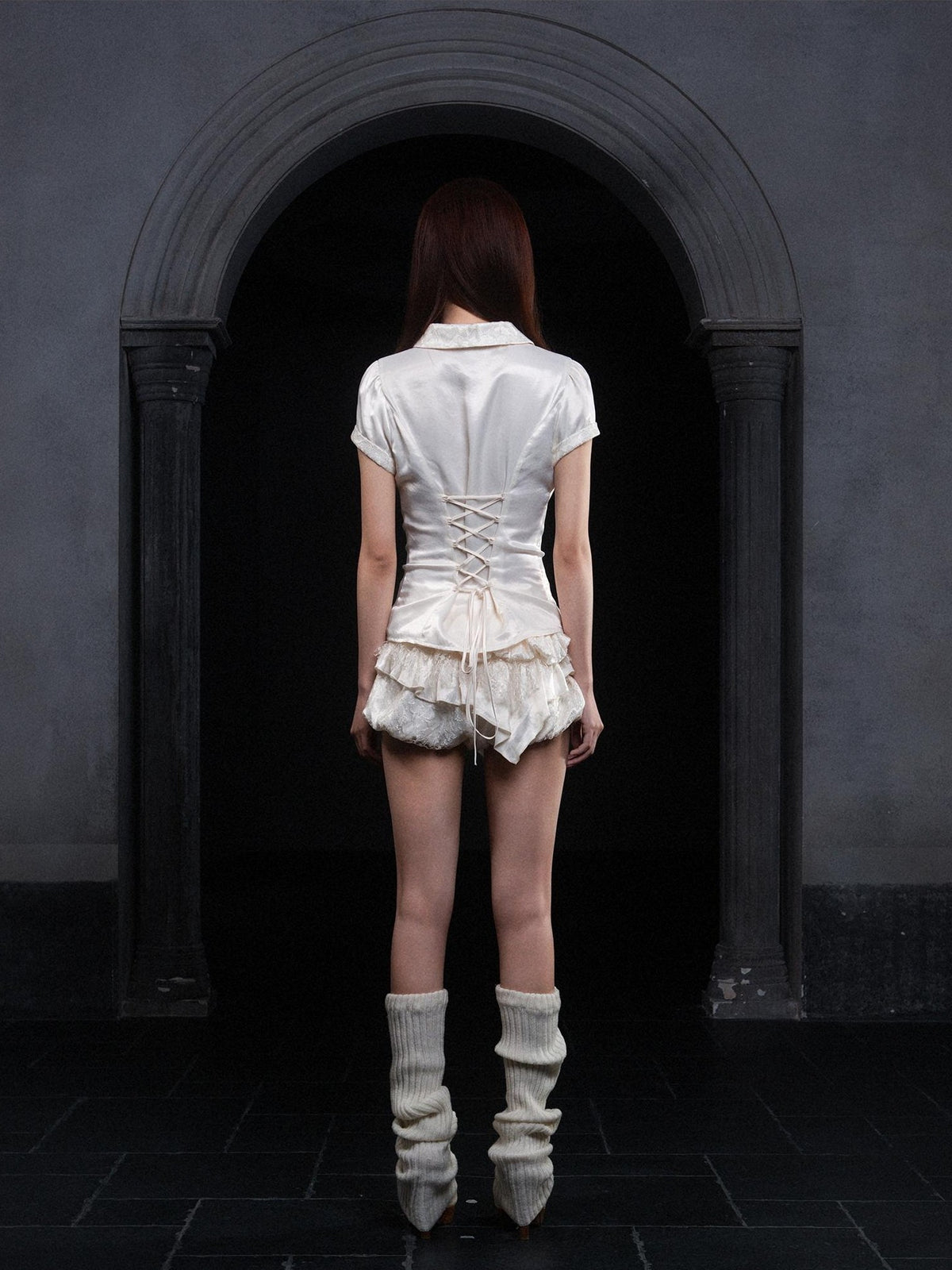 ARIADNAw Layered Lace Satin Bubble Low Rise Women's Skorts