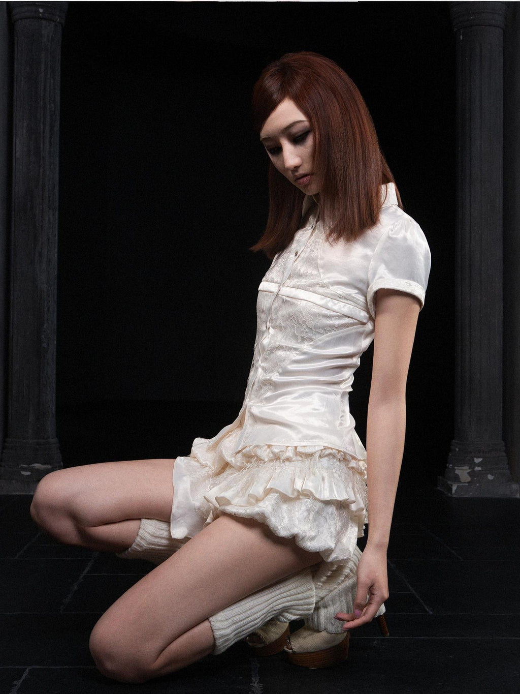 ARIADNAw Layered Lace Satin Bubble Low Rise Women's Skorts