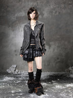 ARIADNAw Leopard Print Faux Layered Slim Fit Punk Women's Denim Jackets