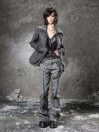 ARIADNAw Leopard Print Faux Layered Slim Fit Punk Women's Denim Jackets