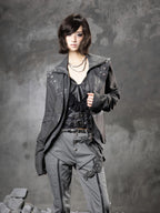 ARIADNAw Leopard Print Faux Layered Slim Fit Punk Women's Denim Jackets