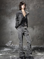 ARIADNAw Leopard Print Faux Layered Slim Fit Punk Women's Denim Jackets