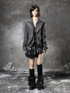 ARIADNAw Leopard Print Faux Layered Slim Fit Punk Women's Denim Jackets