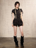 ARIADNAw Leopard Print Stand Collar Puff Sleeve Slim Fit Women's Cotton Blouses