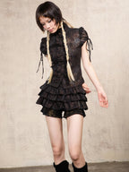 ARIADNAw Leopard Print Tie Dye Asymmetric Tiered Low Waist Women's Cotton Skorts