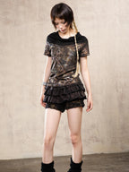 ARIADNAw Leopard Print Tie Dye Asymmetric Tiered Low Waist Women's Cotton Skorts