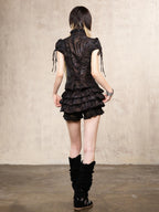 ARIADNAw Leopard Print Tie Dye Asymmetric Tiered Low Waist Women's Cotton Skorts