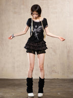 ARIADNAw Leopard Print Tie Dye Asymmetric Tiered Low Waist Women's Cotton Skorts