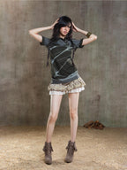 ARIADNAw Low Waist Color Block Plaid Bubble Women's Short Trousers