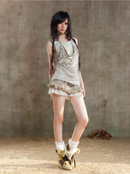 ARIADNAw Low Waist Color Block Plaid Bubble Women's Short Trousers