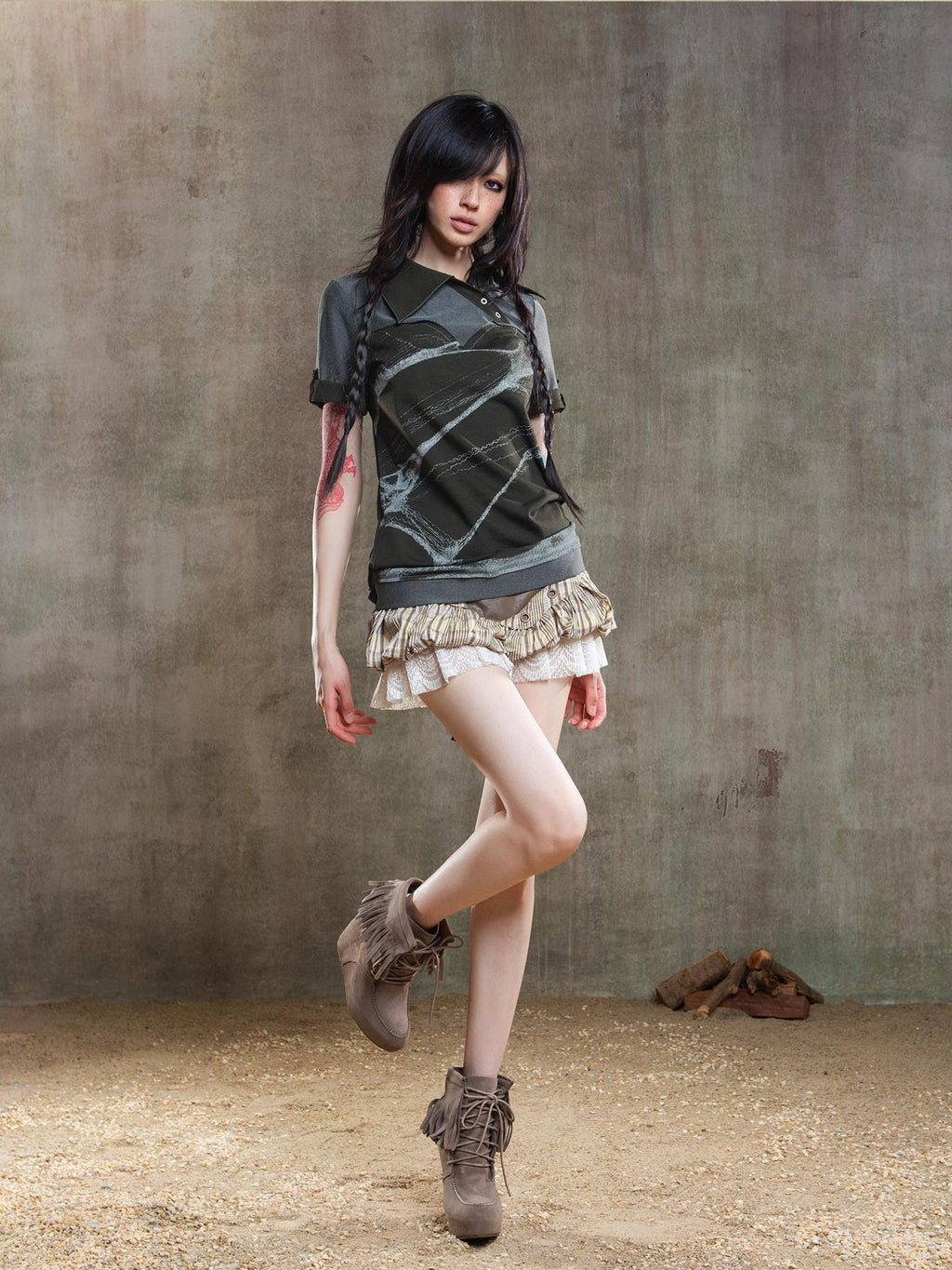 ARIADNAw Low Waist Color Block Plaid Bubble Women's Short Trousers