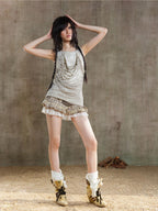 ARIADNAw Low Waist Color Block Plaid Bubble Women's Short Trousers