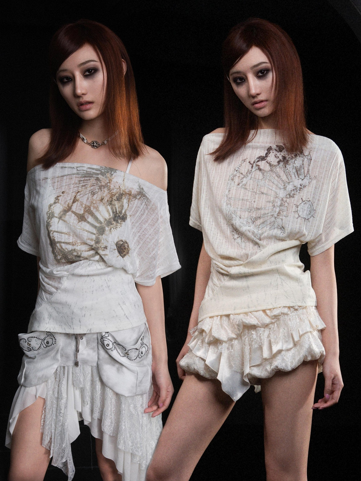 ARIADNAw Print Off Shoulder Loose Fit Women's Short Sleeve T-shirts