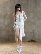ARIADNAw Punk Gothic Lace Ruched Open Back Slim Fit Women's Tank Tops
