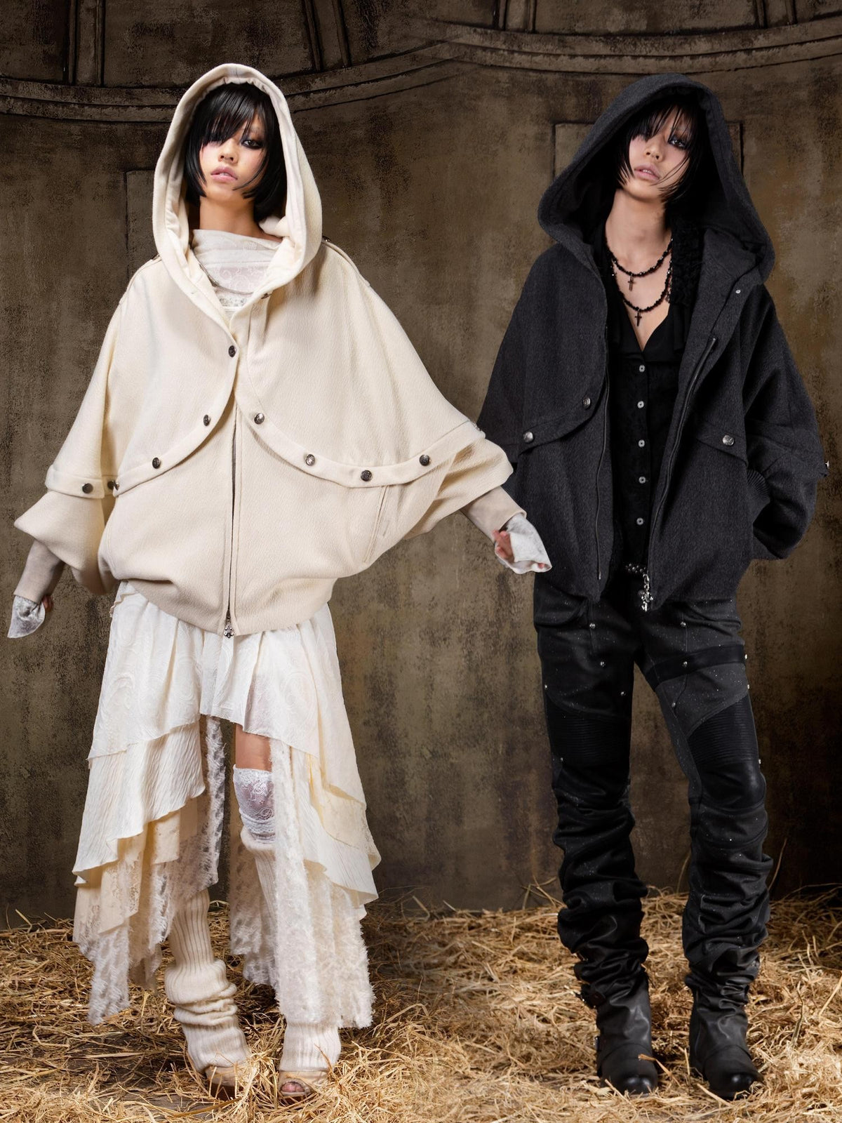 ARIADNAw Punk Gothic Loose Cape Open Front Hooded Women's Lightweight Jackets