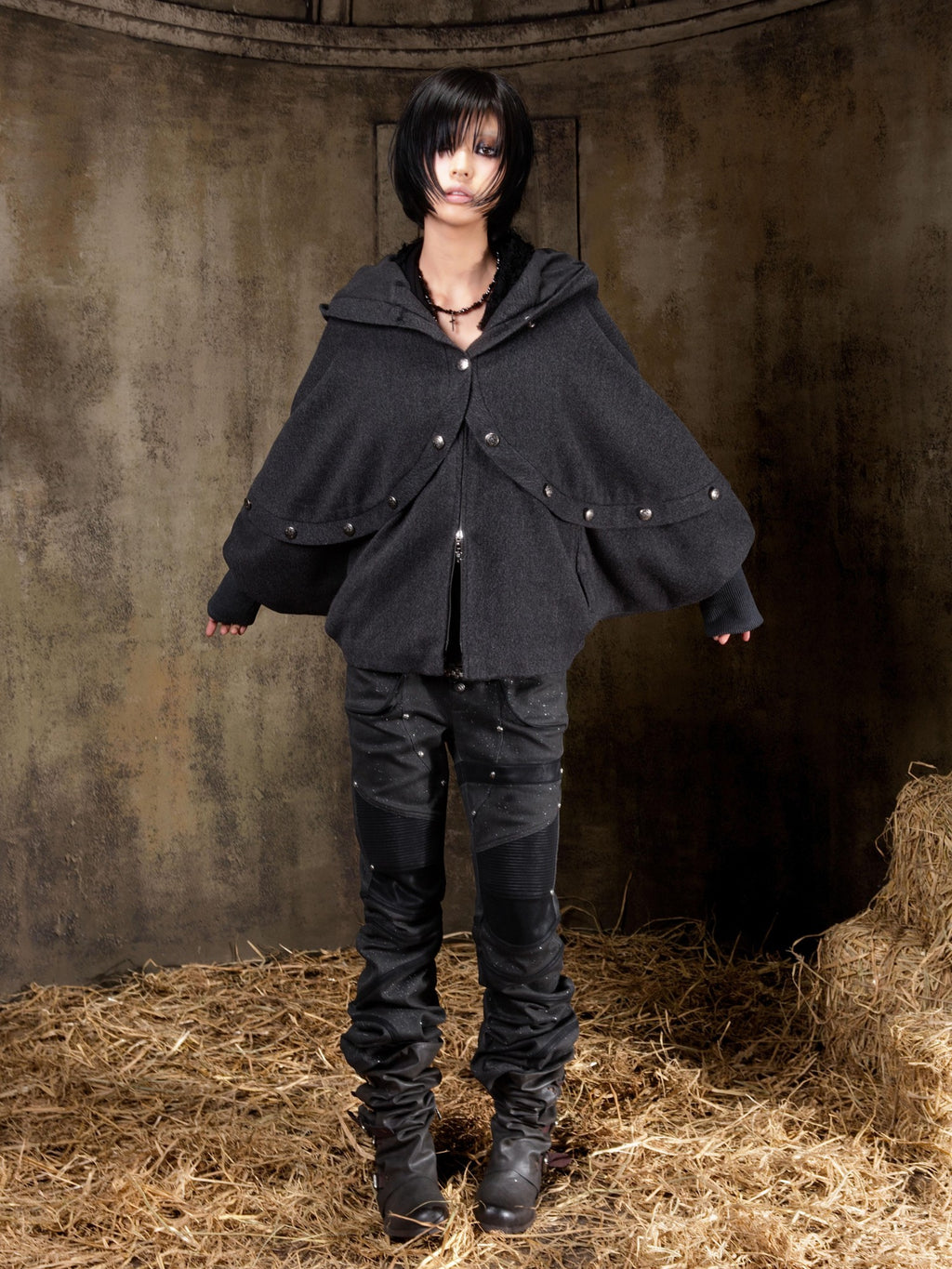 ARIADNAw Punk Gothic Loose Cape Open Front Hooded Women's Lightweight Jackets