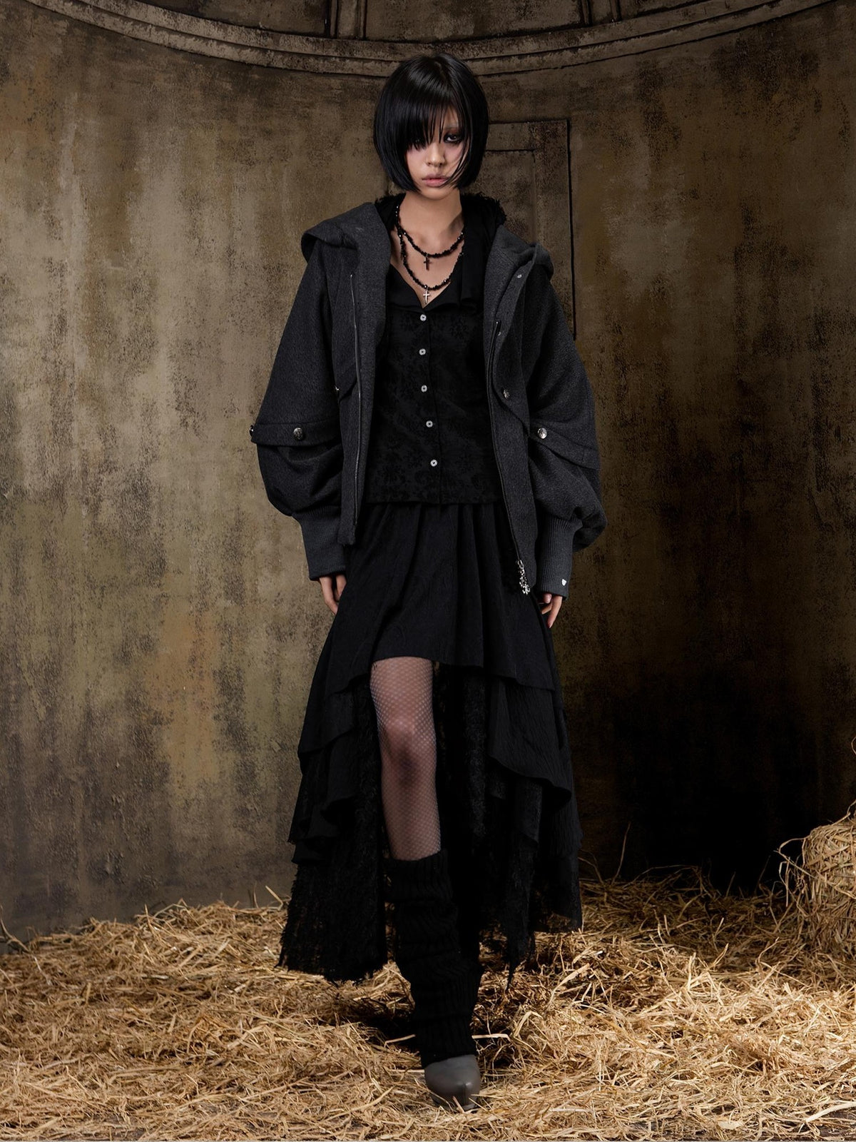 ARIADNAw Punk Gothic Loose Cape Open Front Hooded Women's Lightweight Jackets