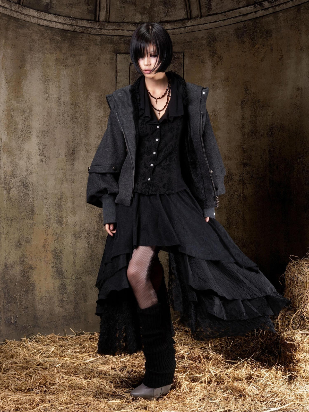 ARIADNAw Punk Gothic Loose Cape Open Front Hooded Women's Lightweight Jackets