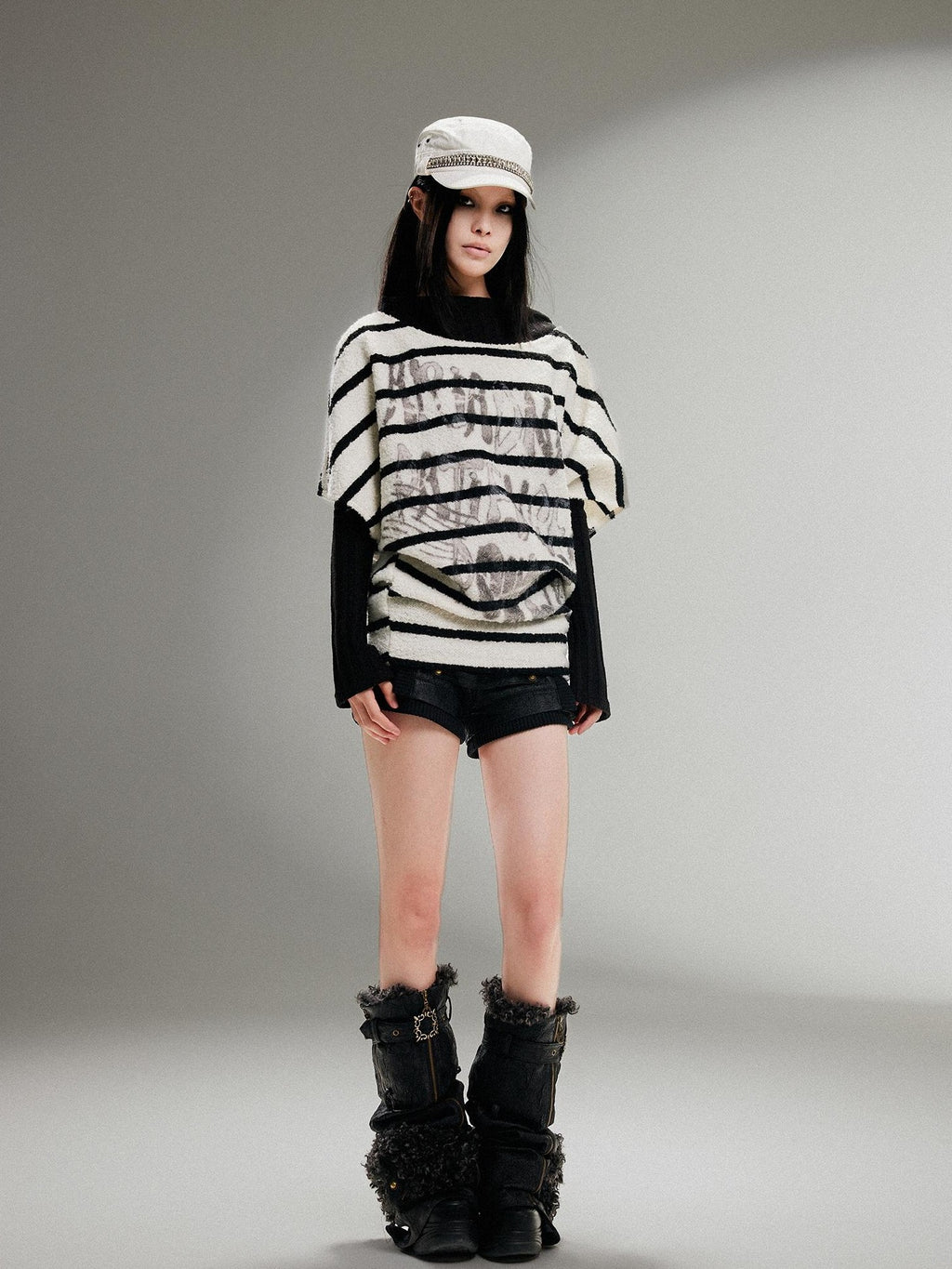 ARIADNAw Punk Rock Vintage Low Waist Leather Panel Women's Leg Warmers