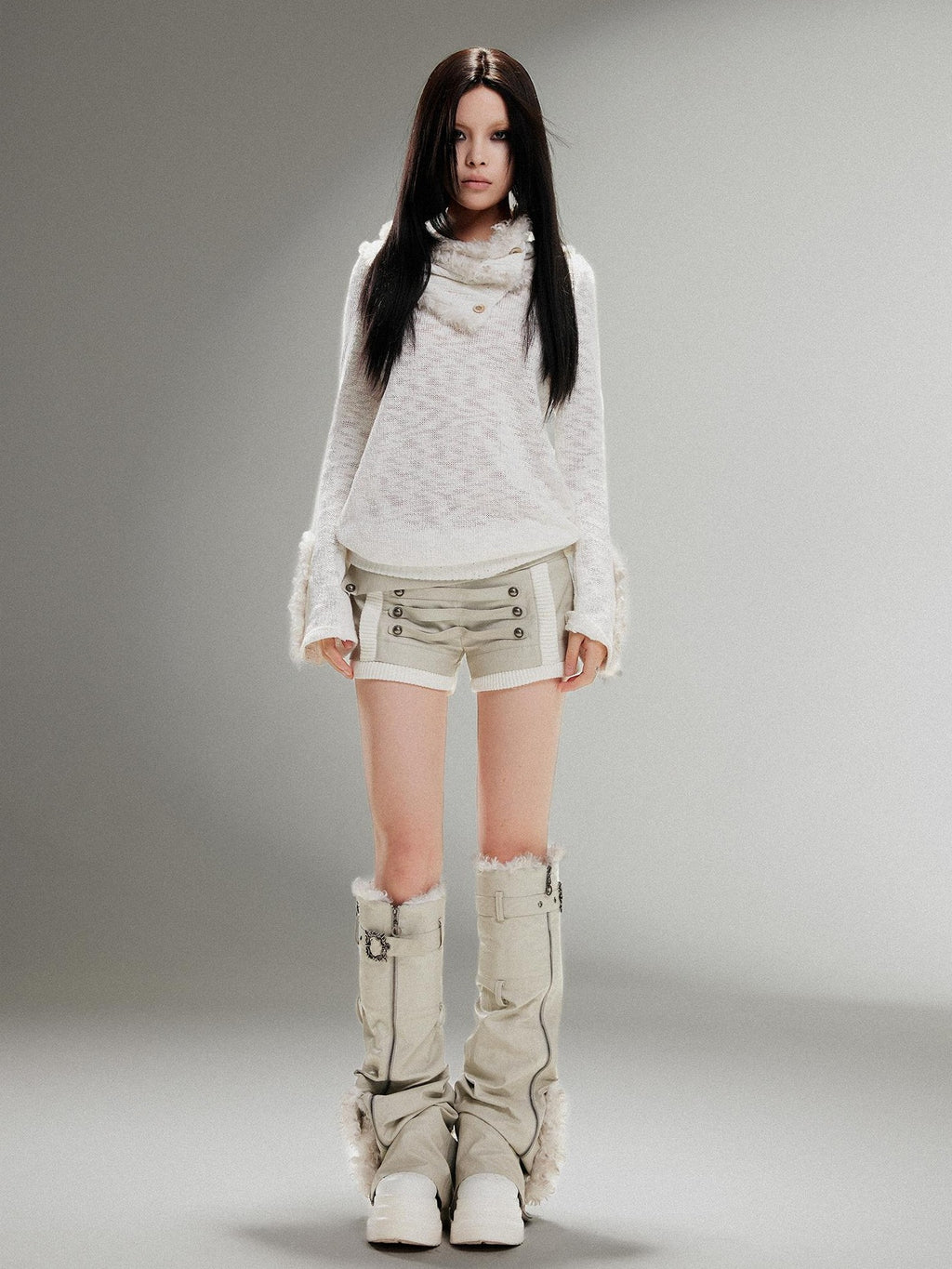 ARIADNAw Punk Rock Vintage Low Waist Leather Panel Women's Leg Warmers