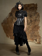 ARIADNAw Punk Striped Stand Collar Puff Sleeve Women's Blouses
