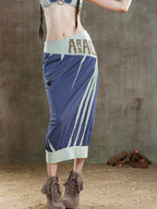 ARIADNAw Rhinestone Color Block Asymmetric Low Rise Women's Midi Skirts