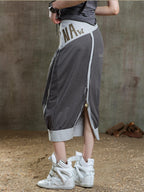 ARIADNAw Rhinestone Color Block Asymmetric Low Rise Women's Midi Skirts