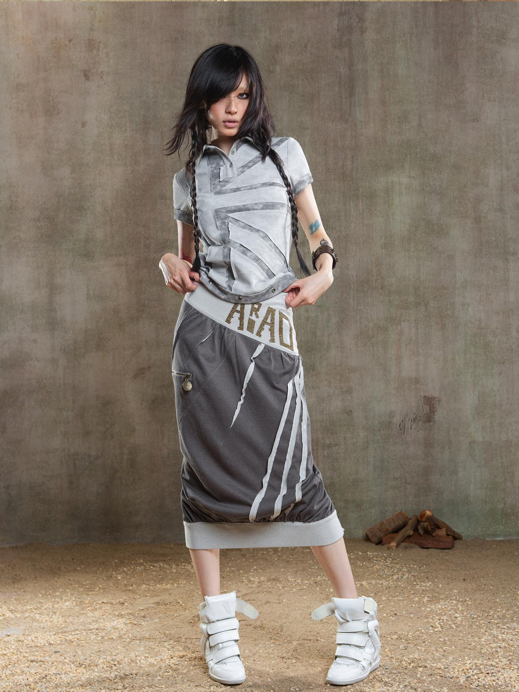 ARIADNAw Rhinestone Color Block Asymmetric Low Rise Women's Midi Skirts