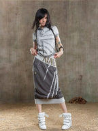 ARIADNAw Rhinestone Color Block Asymmetric Low Rise Women's Midi Skirts