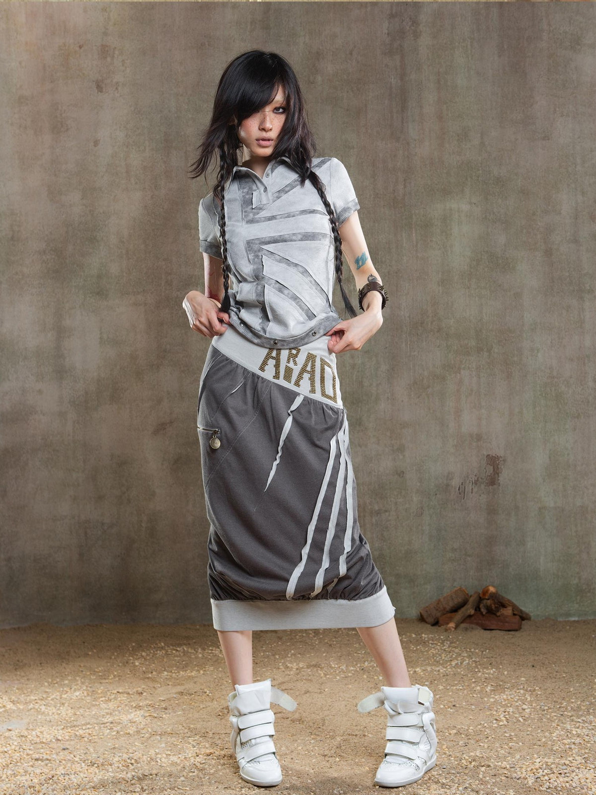 ARIADNAw Rhinestone Color Block Asymmetric Low Rise Women's Midi Skirts