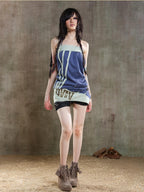 ARIADNAw Rhinestone Color Block Asymmetric Low Rise Women's Midi Skirts