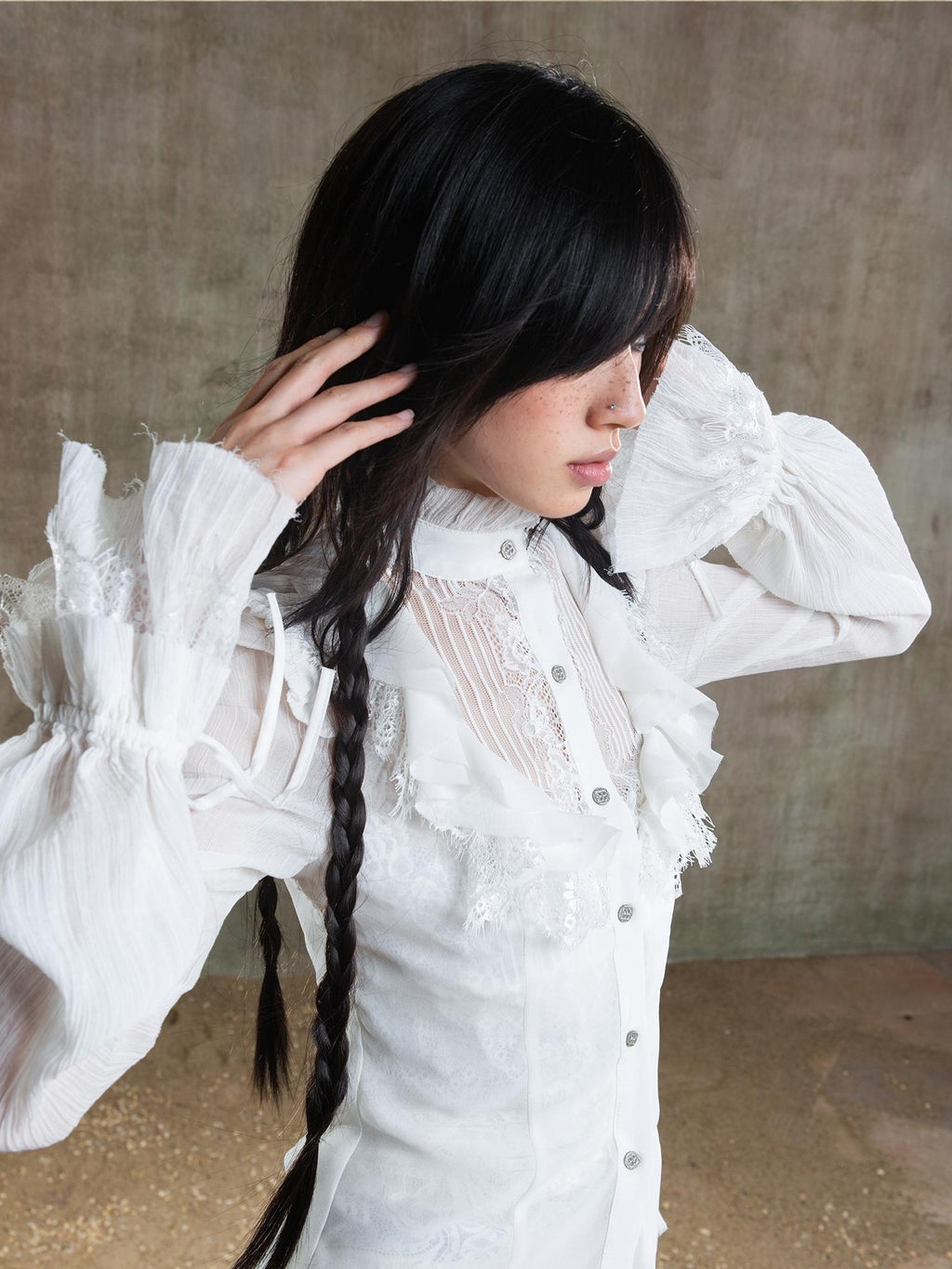 ARIADNAw Sheer Gothic Palace Puff Sleeve Loose Women's Chiffon Blouses