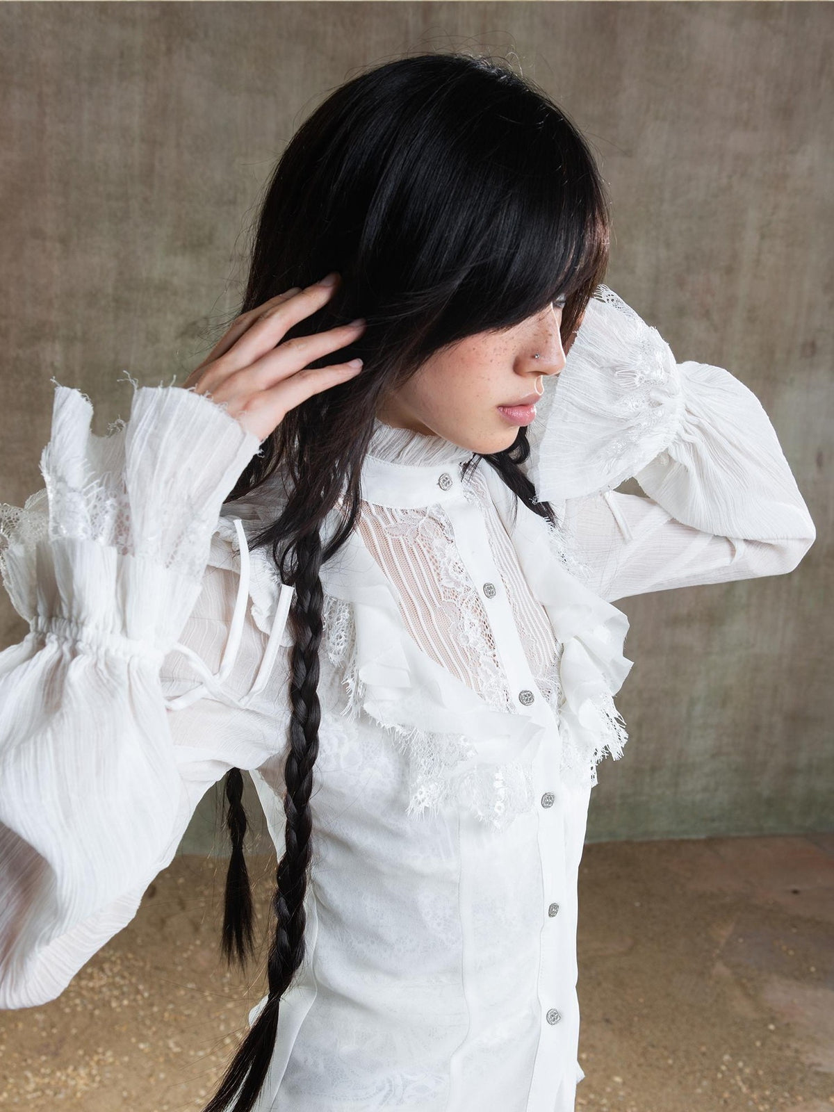 ARIADNAw Sheer Gothic Palace Puff Sleeve Loose Women's Chiffon Blouses