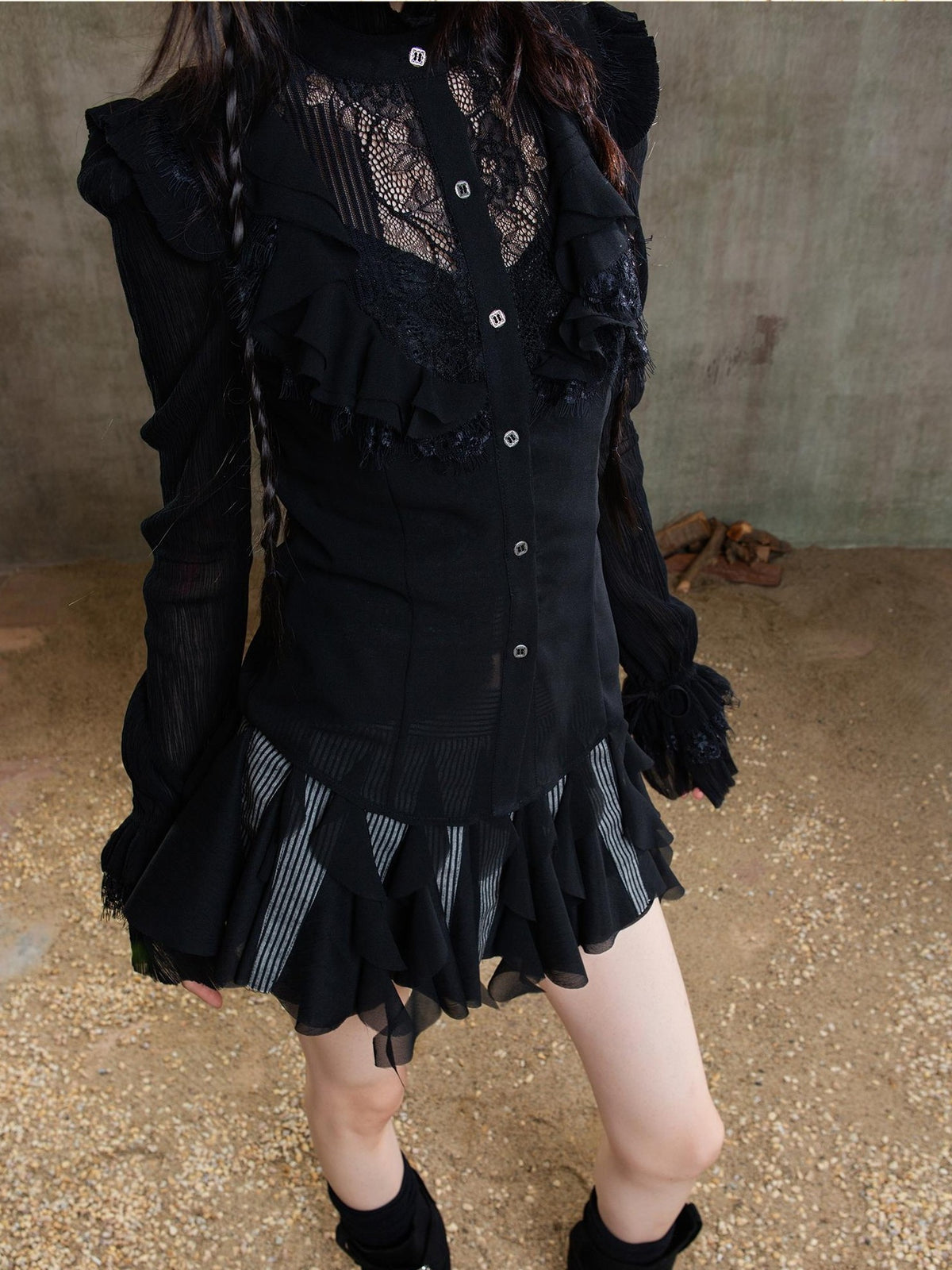 ARIADNAw Sheer Gothic Palace Puff Sleeve Loose Women's Chiffon Blouses