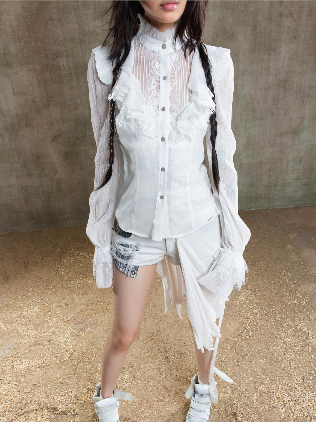 ARIADNAw Sheer Gothic Palace Puff Sleeve Loose Women's Chiffon Blouses