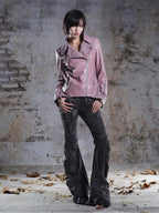 ARIADNAw Two Tone Fur Collar Paneled Slim Fit Punk Women's Pu Leather Jackets