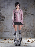 ARIADNAw Two Tone Fur Collar Paneled Slim Fit Punk Women's Pu Leather Jackets