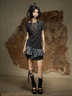 ARIADNAw Vintage Punk Asymmetric Striped Knit Slim Fit Women's Short Sleeve T-shirts
