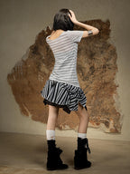 ARIADNAw Vintage Punk Asymmetric Striped Knit Slim Fit Women's Short Sleeve T-shirts
