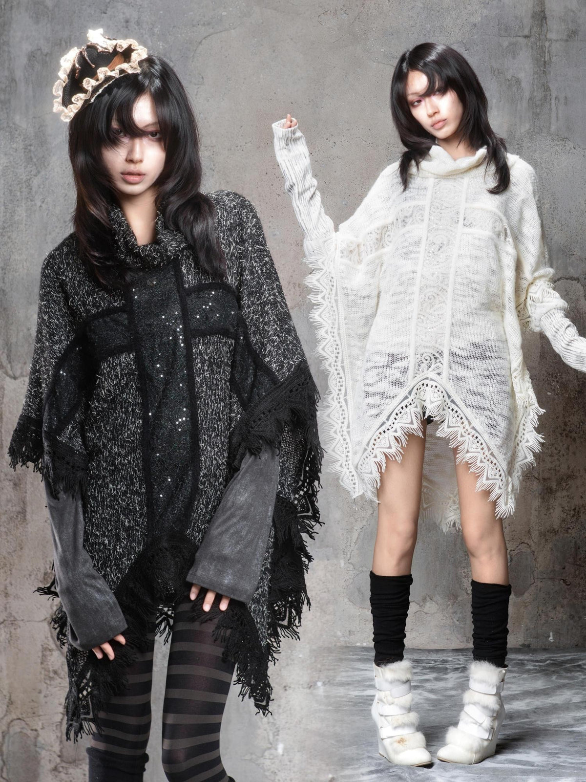 ARIADNAw Vintage Punk Cross Irregular Fringe Knit Women's Scarves & Shawls