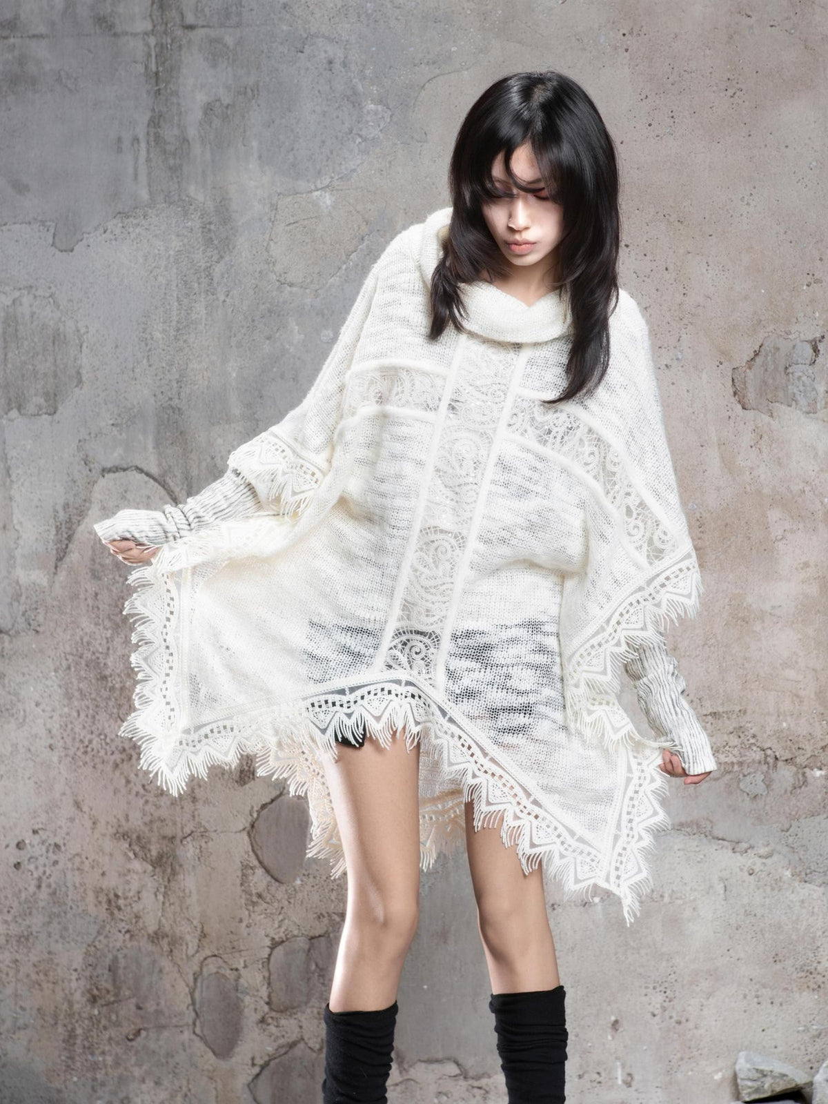 ARIADNAw Vintage Punk Cross Irregular Fringe Knit Women's Scarves & Shawls