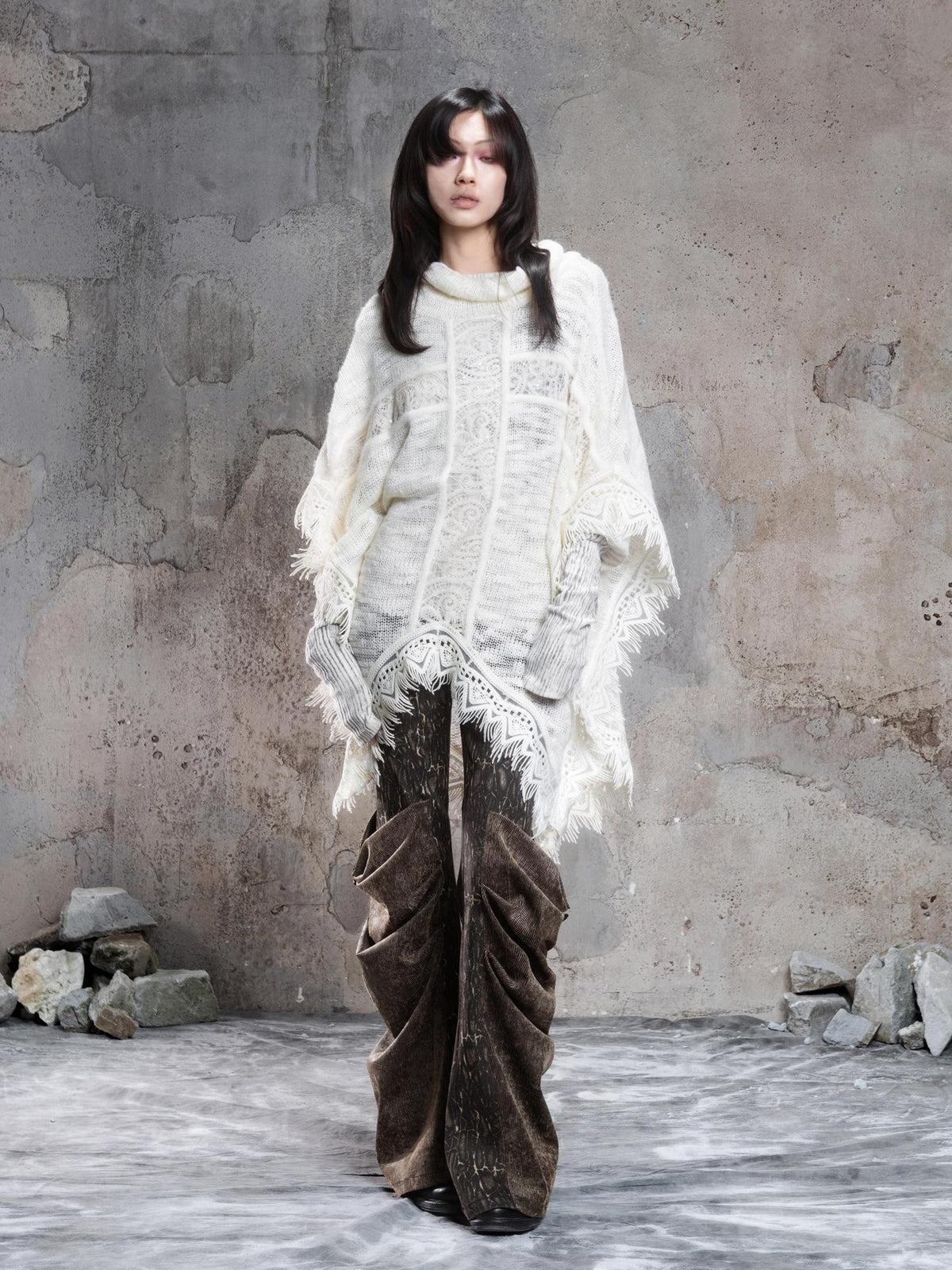 ARIADNAw Vintage Punk Cross Irregular Fringe Knit Women's Scarves & Shawls