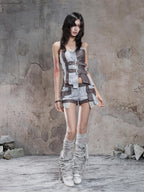 ARIADNAw Vintage Punk Distressed Low Rise Slim Fit Spliced Women's Leg Warmers