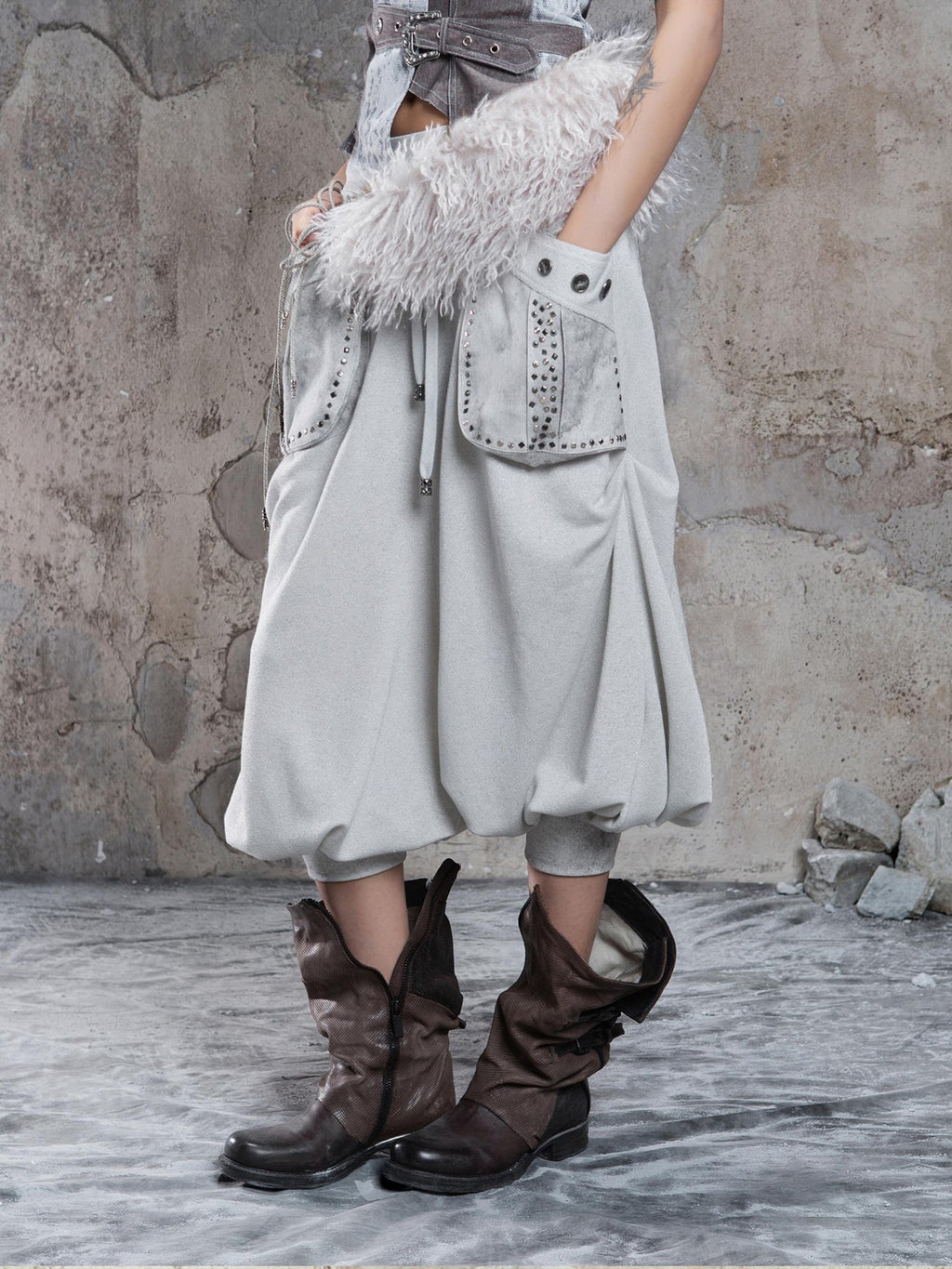 ARIADNAw Vintage Punk Geometric Patchwork Multi Wear Faux Fur Collar Women's Belts