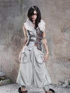 ARIADNAw Vintage Punk Geometric Patchwork Multi Wear Faux Fur Collar Women's Belts