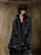 ARIADNAw Vintage Punk Lace Up Straight Fit Denim Style Women's Utility Jackets