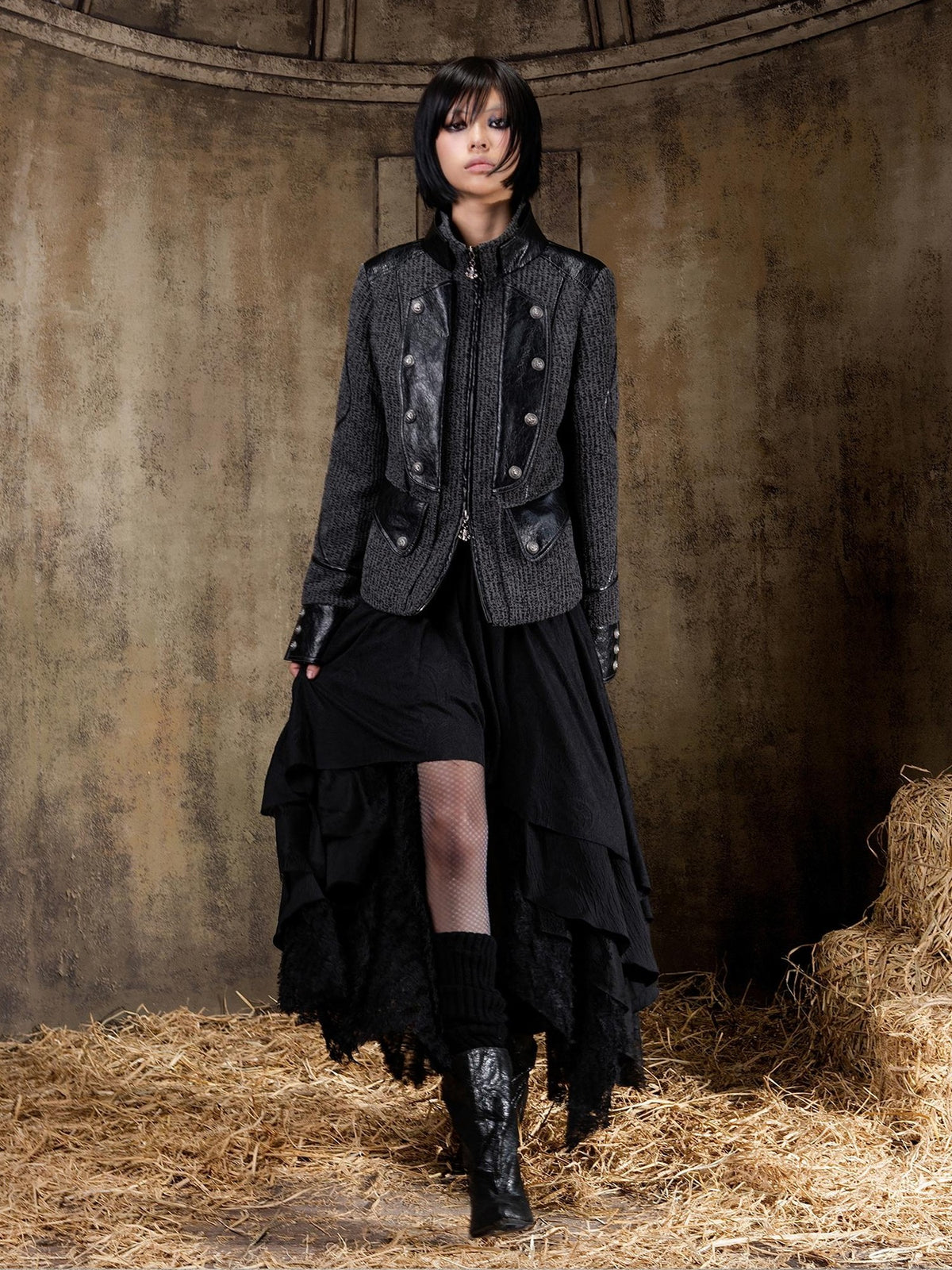 ARIADNAw Vintage Punk Lace Up Straight Fit Denim Style Women's Utility Jackets